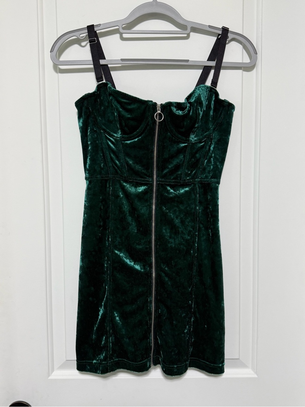 Urban Outfitters Emerald Velvet Zip-Front Mini Dress